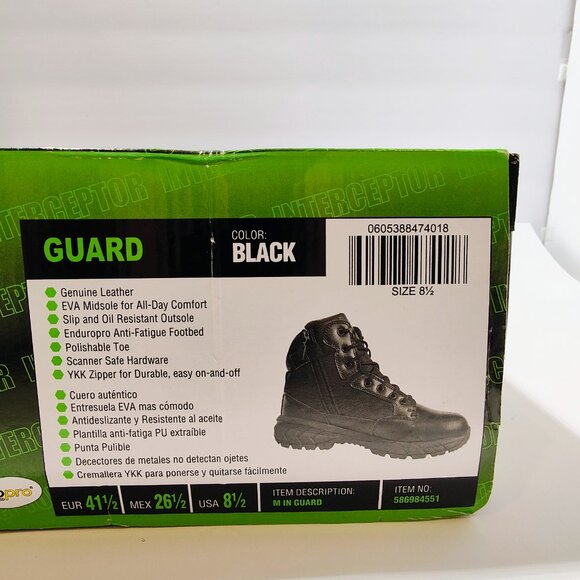 Interceptor Men's 8.5 Guard Zippered Soft Toe Tactical Black Boots NWT - Picture 13 of 16